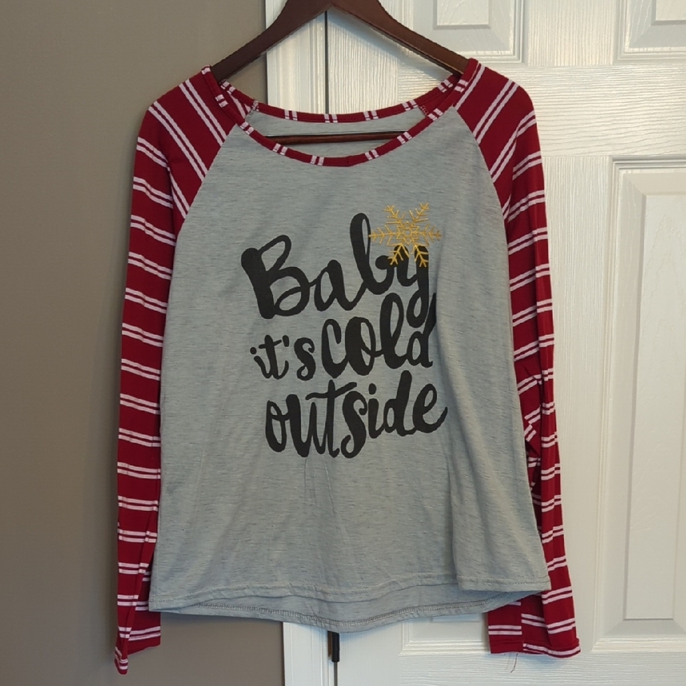 Striped Red and Gray Women's Long Sleeve Shirt